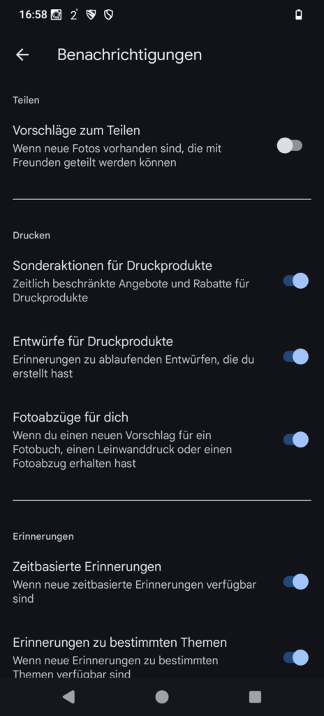 Google Fotos Sicherung deaktivieren Benachrichtigungen geöffnet