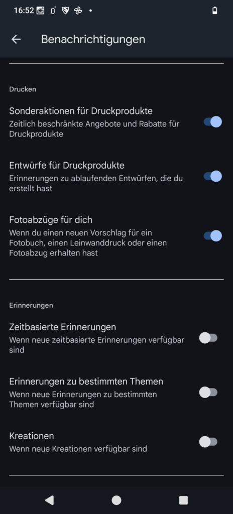 Google Fotos Sicherung deaktivieren Druckprodukt-Benachrichtigungen gezielt deaktivieren