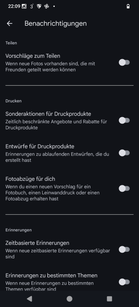 Google Fotos Menue Benachrichtigungen Alle Erinnerungen abgeschaltet