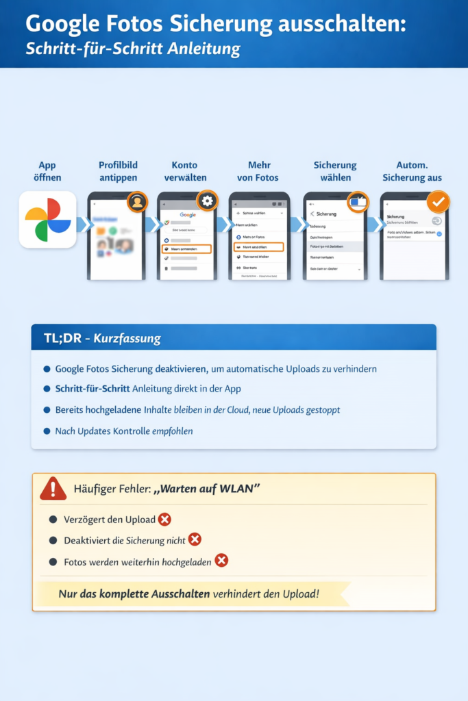 Google Fotos Sicherung deaktivieren: Ablauf